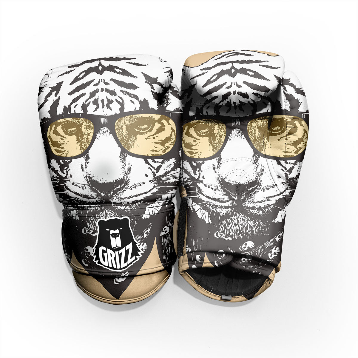 White Tiger With Sunglasses Print Pattern Pro Boxing Glove