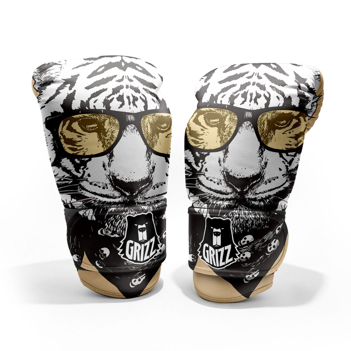 White Tiger With Sunglasses Print Pattern Pro Boxing Glove