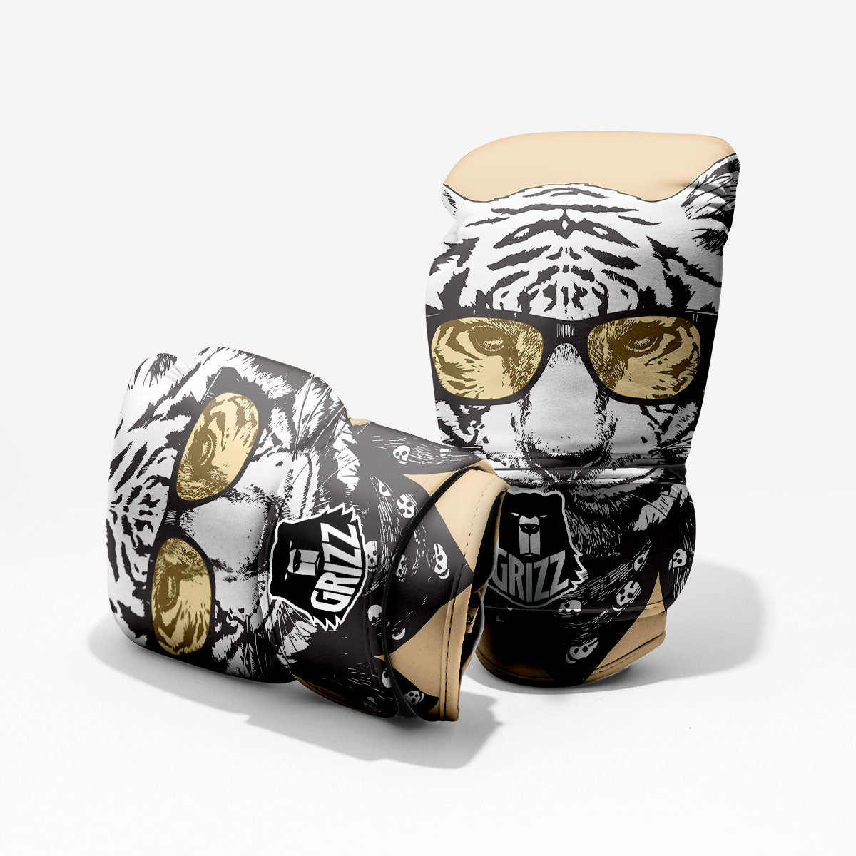 White Tiger With Sunglasses Print Pattern Pro Boxing Glove