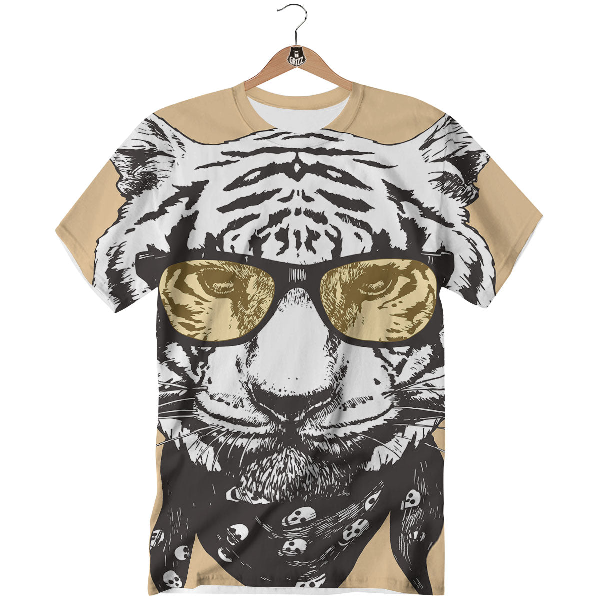 White Tiger With Sunglasses Print Pattern T-Shirt-grizzshop