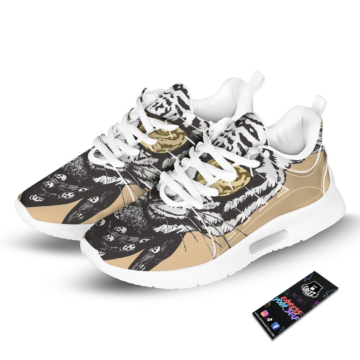 White Tiger With Sunglasses Print Pattern Tennis Shoes-grizzshop