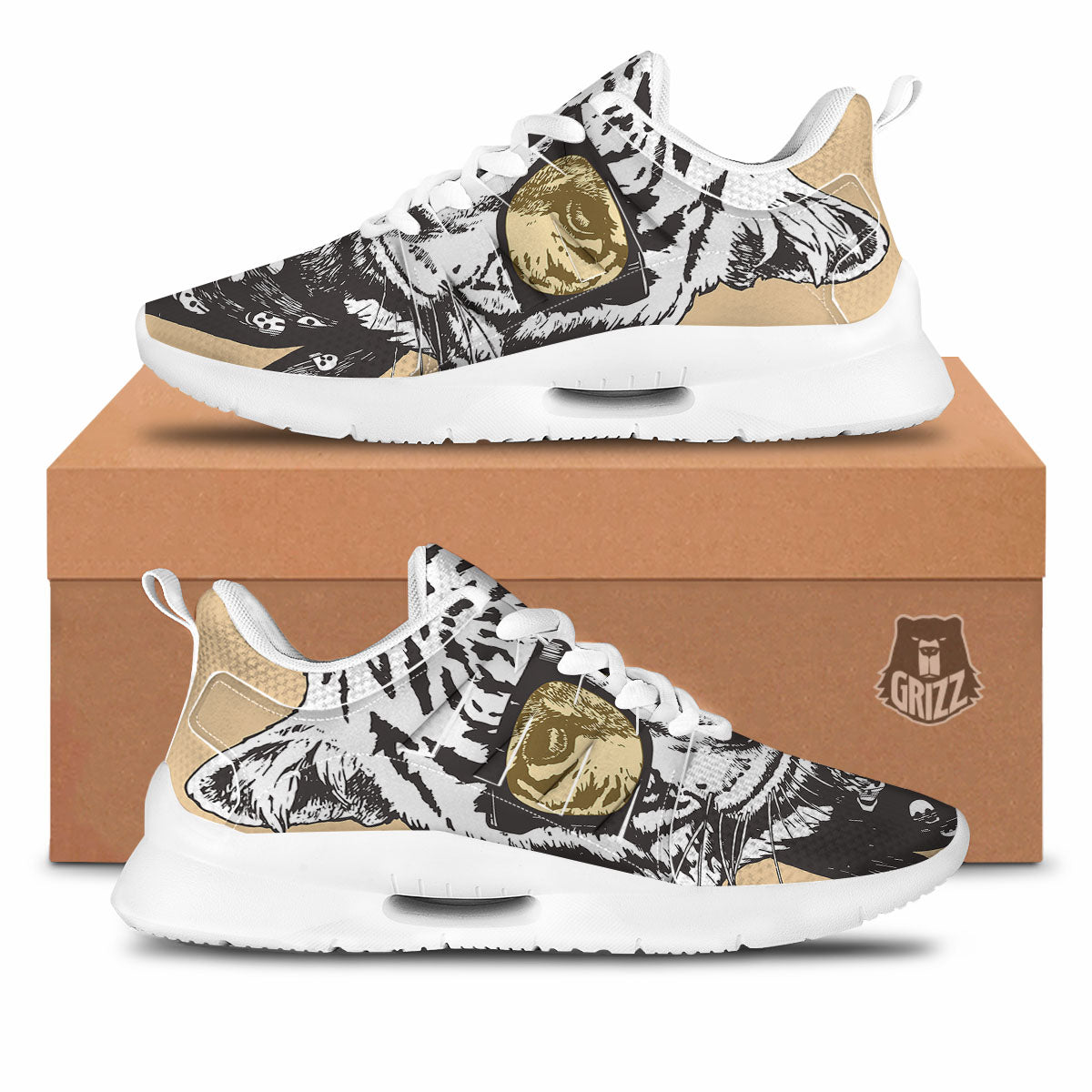 White Tiger With Sunglasses Print Pattern Tennis Shoes-grizzshop
