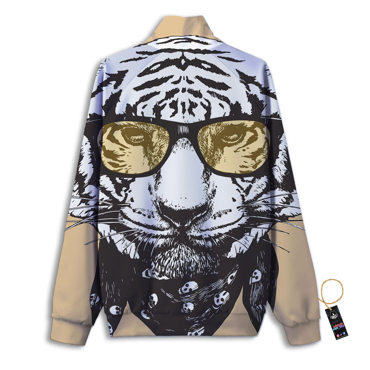 White Tiger With Sunglasses Print Pattern Track Jacket-grizzshop