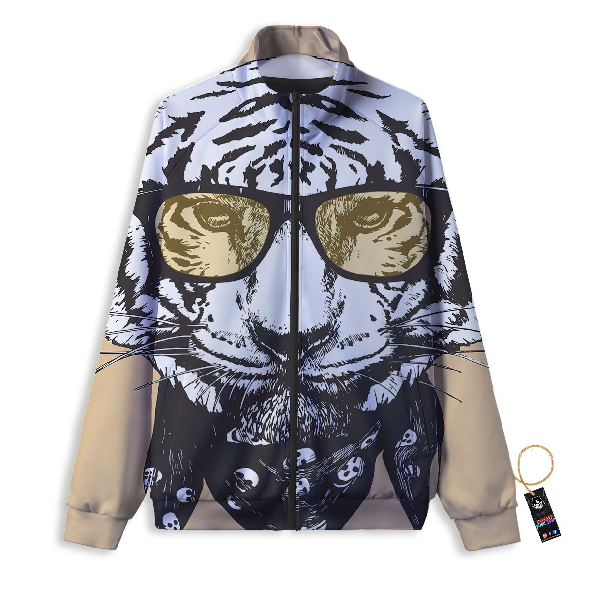 White Tiger With Sunglasses Print Pattern Track Jacket-grizzshop