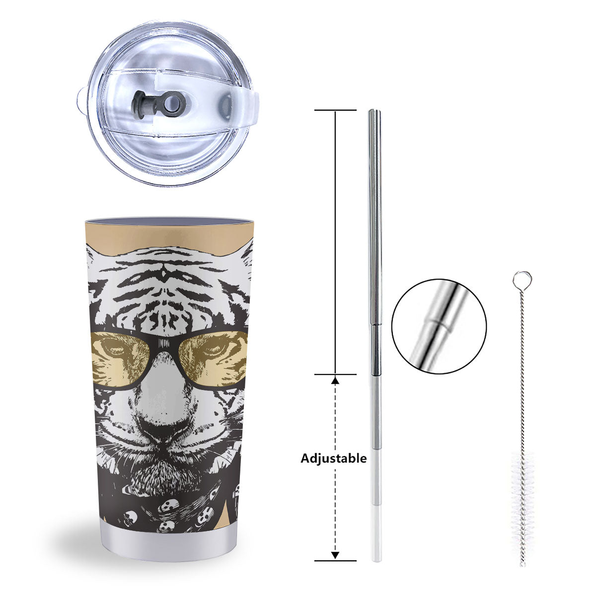 White Tiger With Sunglasses Print Pattern Tumbler-grizzshop