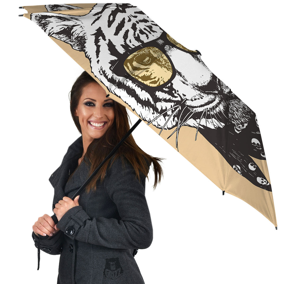White Tiger With Sunglasses Print Pattern Umbrella-grizzshop