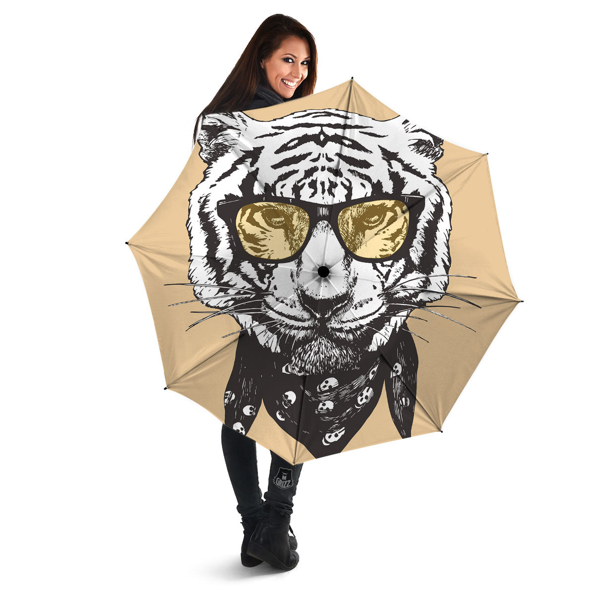 White Tiger With Sunglasses Print Pattern Umbrella-grizzshop