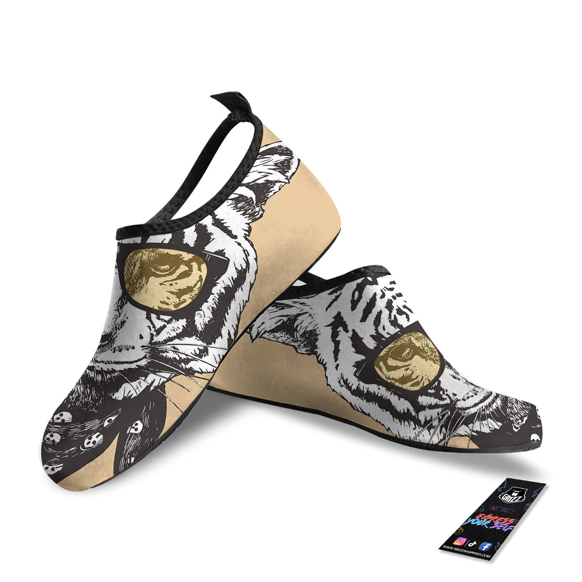 White Tiger With Sunglasses Print Pattern Water Shoes-grizzshop