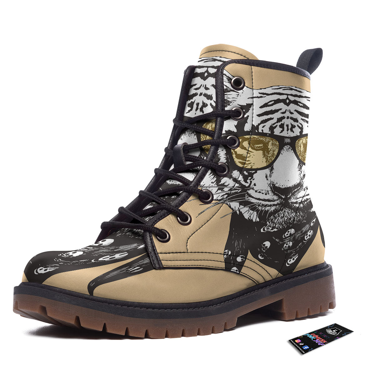 White Tiger With Sunglasses Print Pattern Work Boots-grizzshop