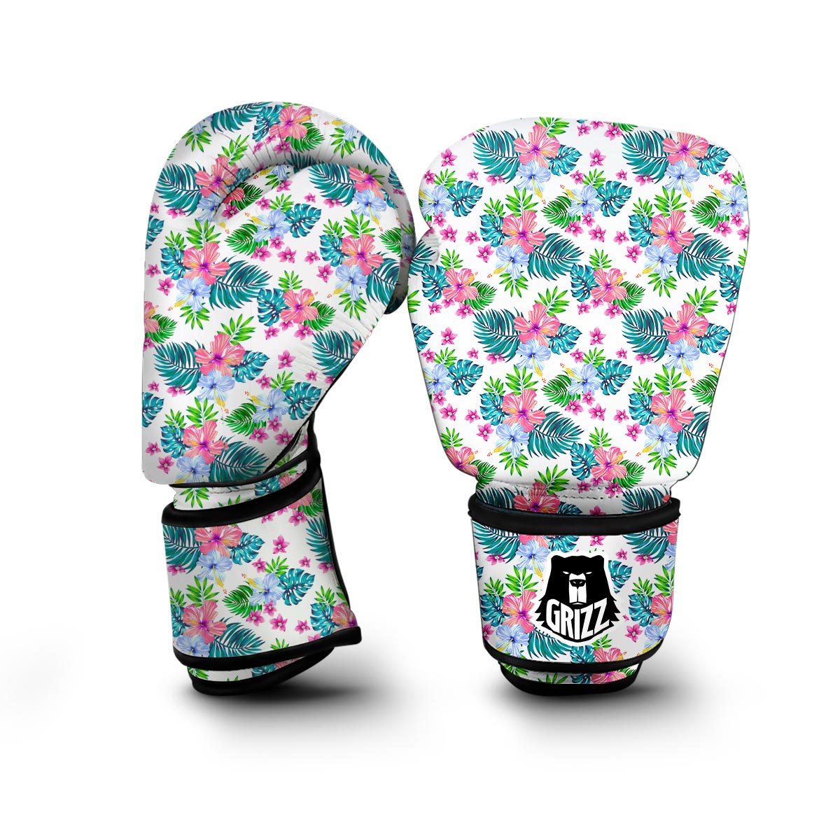 White Tropical Palm Leave Boxing Gloves-grizzshop