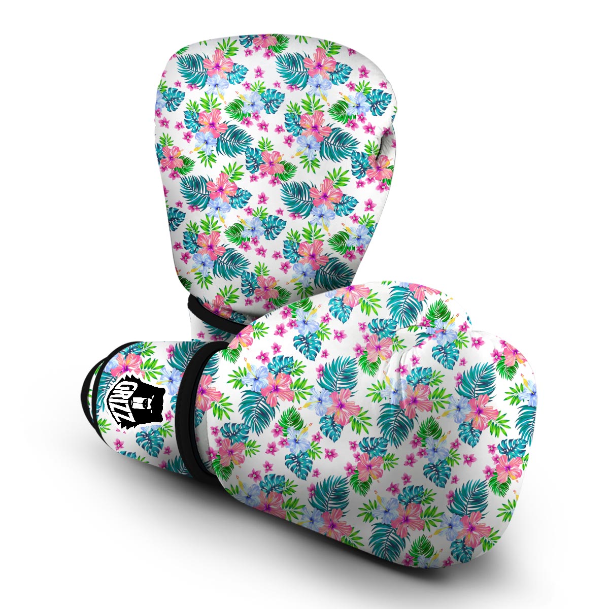 White Tropical Palm Leave Boxing Gloves-grizzshop