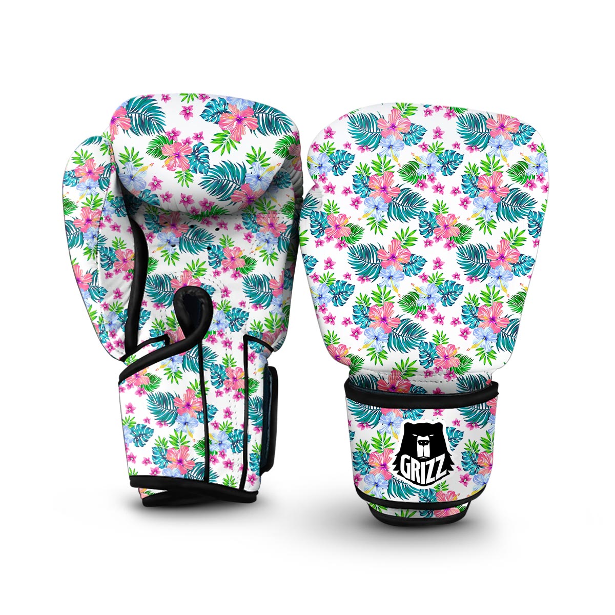 White Tropical Palm Leave Boxing Gloves-grizzshop