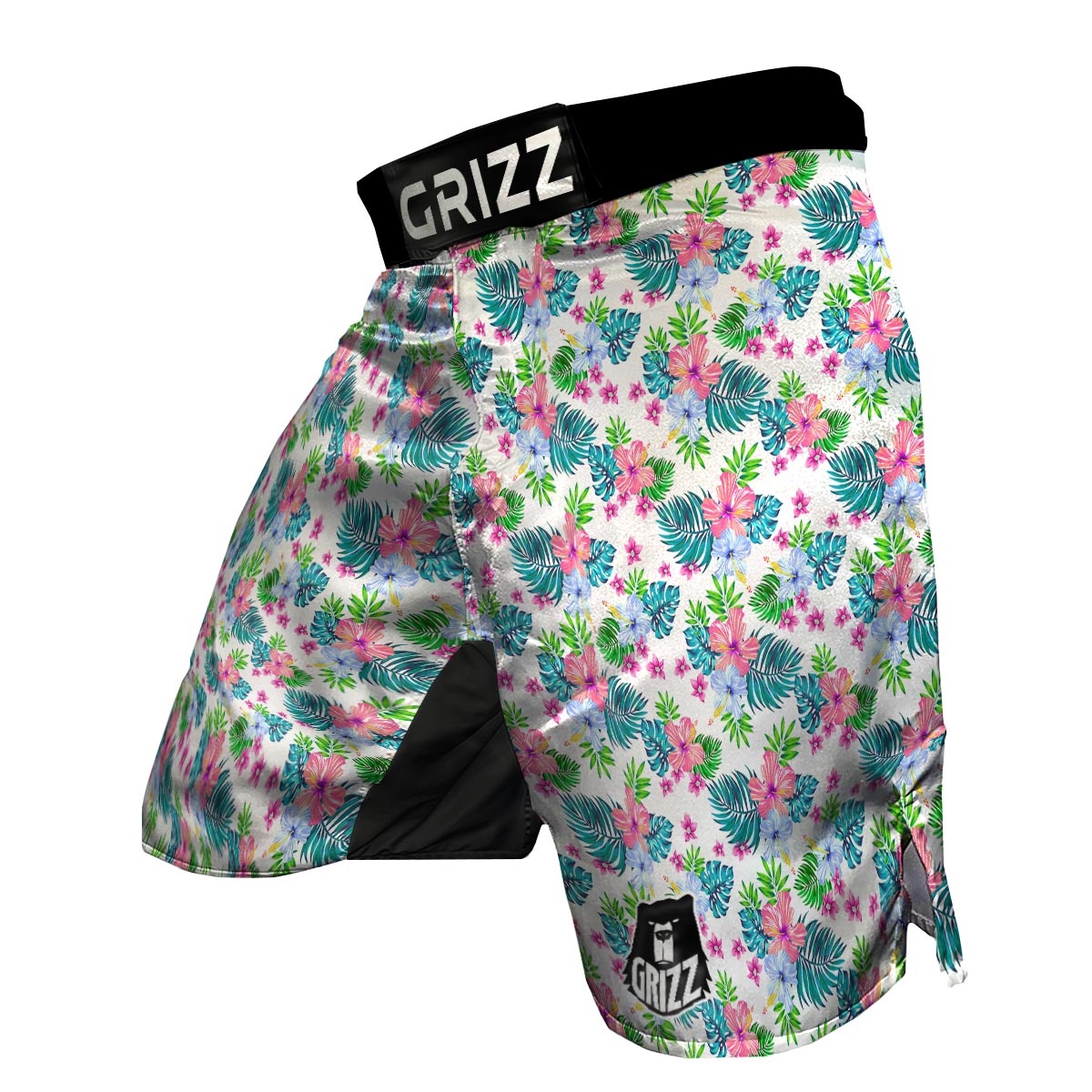 White Tropical Palm Leave MMA Shorts-grizzshop