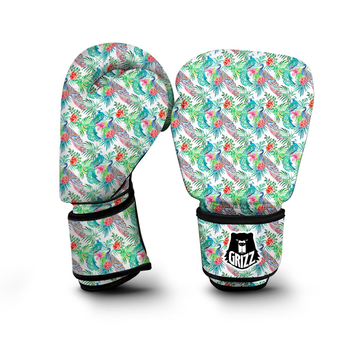 White Tropical Peacock Boxing Gloves-grizzshop