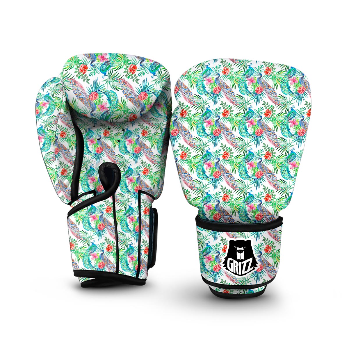 White Tropical Peacock Boxing Gloves-grizzshop