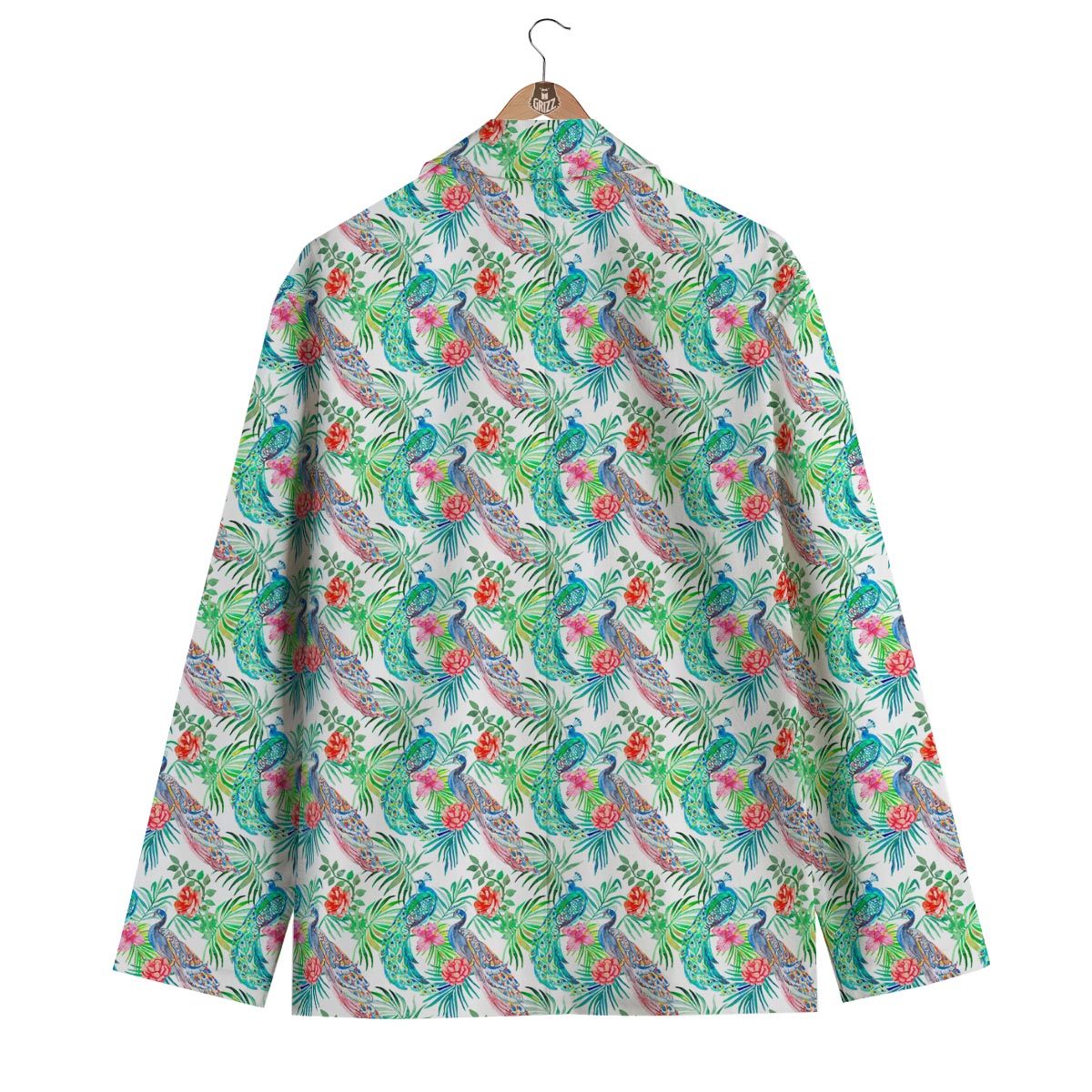 White Tropical Peacock Men's Blazer-grizzshop