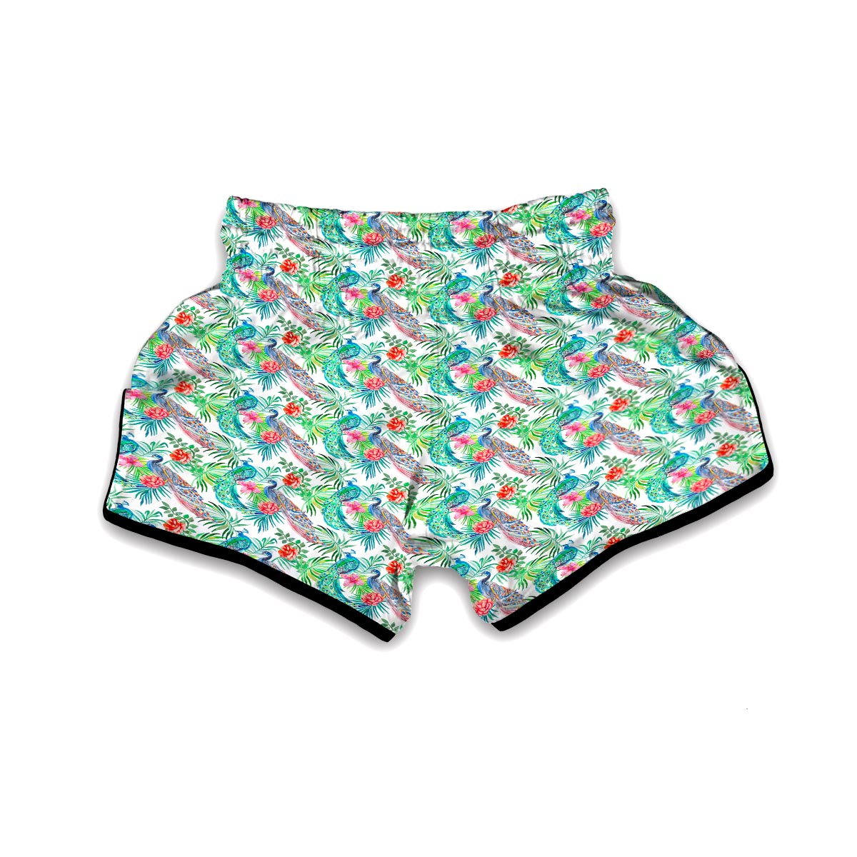 White Tropical Peacock Muay Thai Boxing Shorts-grizzshop