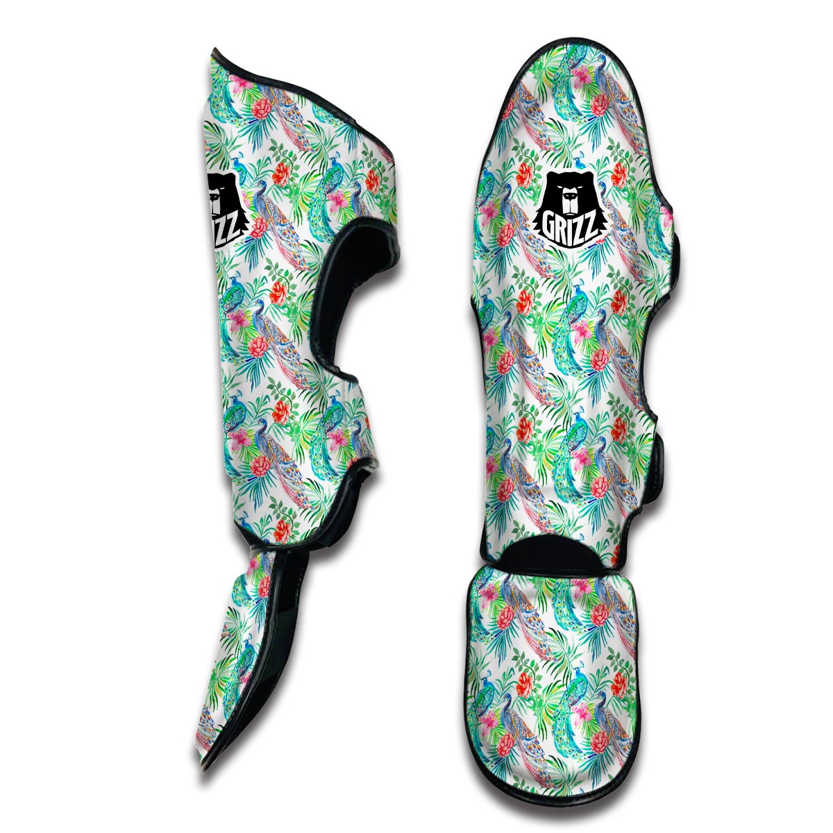 White Tropical Peacock Muay Thai Shin Guards-grizzshop