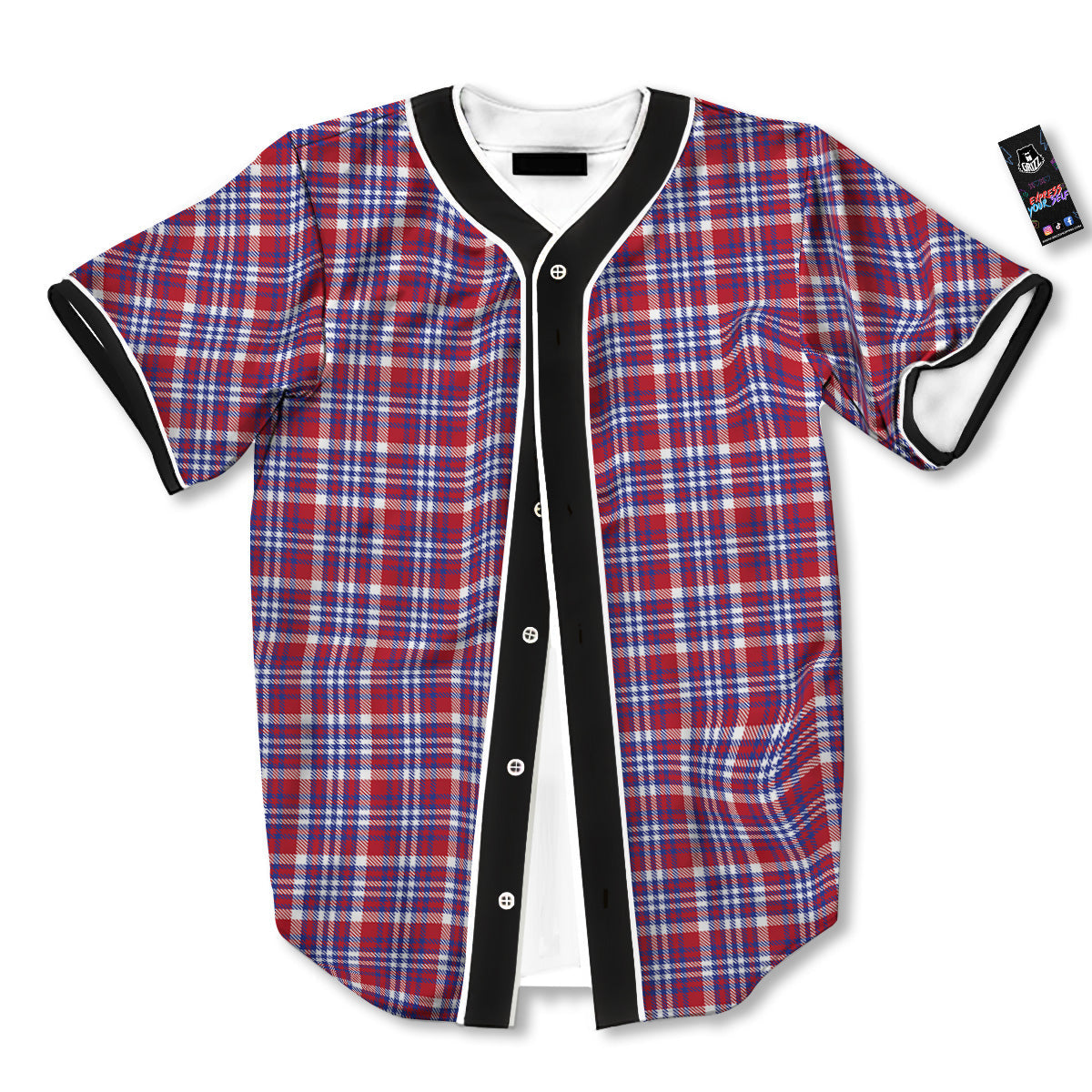 White USA Plaid And Blue Red Print Baseball Jersey-grizzshop