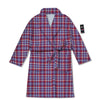 White USA Plaid And Blue Red Print Bathrobe-grizzshop