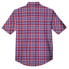 White USA Plaid And Blue Red Print Button Up Shirt-grizzshop