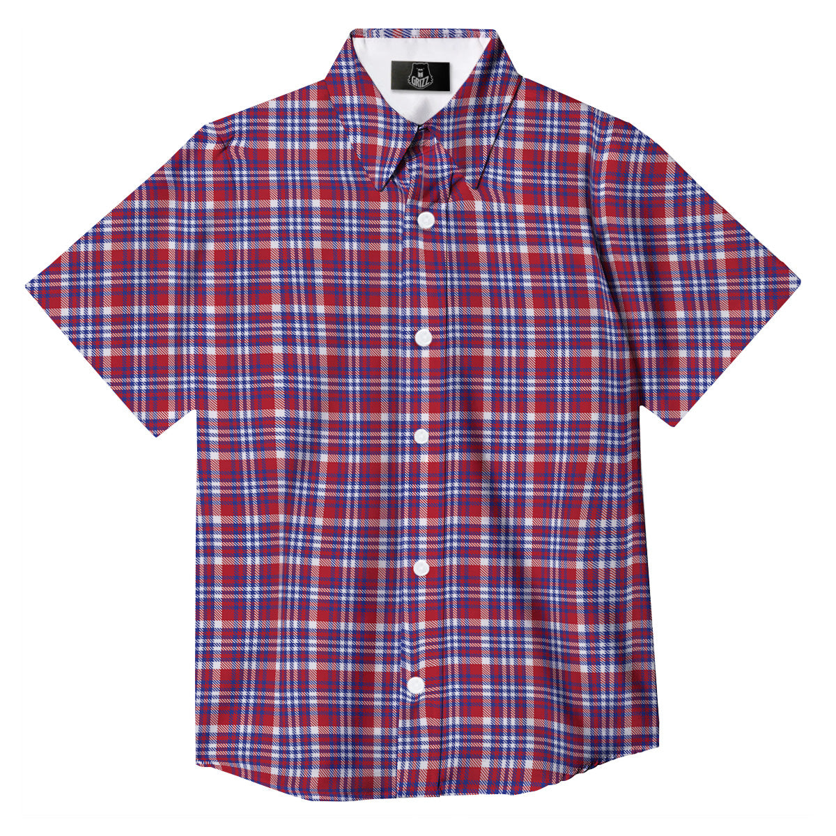 White USA Plaid And Blue Red Print Button Up Shirt-grizzshop