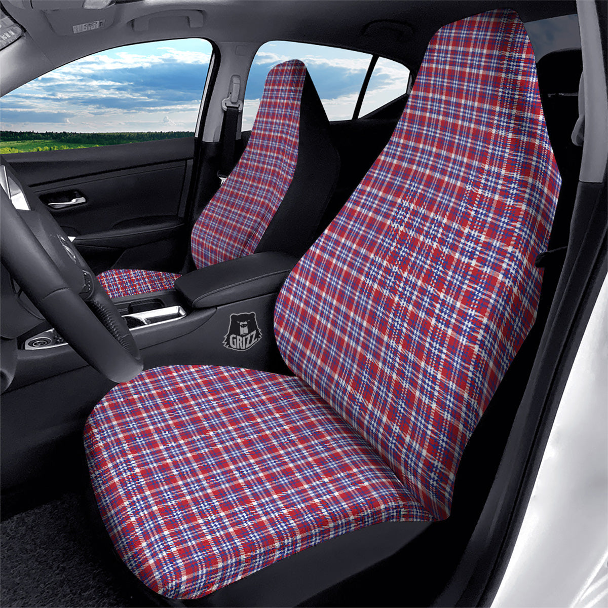 White USA Plaid And Blue Red Print Car Seat Covers-grizzshop