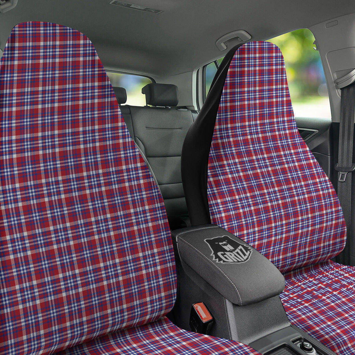 White USA Plaid And Blue Red Print Car Seat Covers-grizzshop