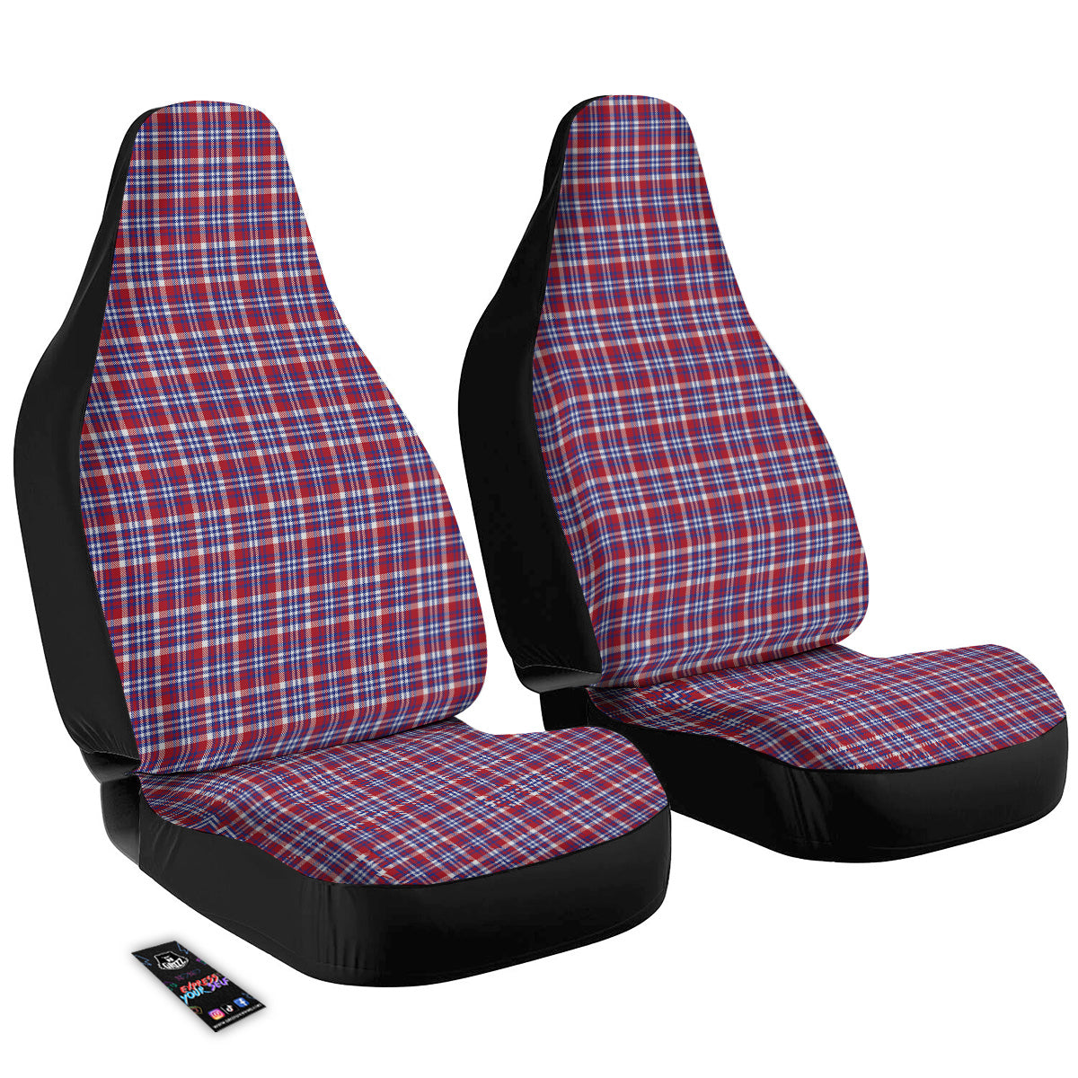 White USA Plaid And Blue Red Print Car Seat Covers-grizzshop