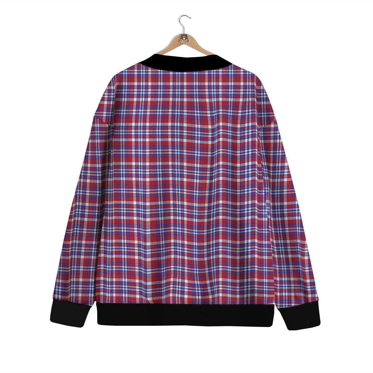 White USA Plaid And Blue Red Print Cardigan-grizzshop