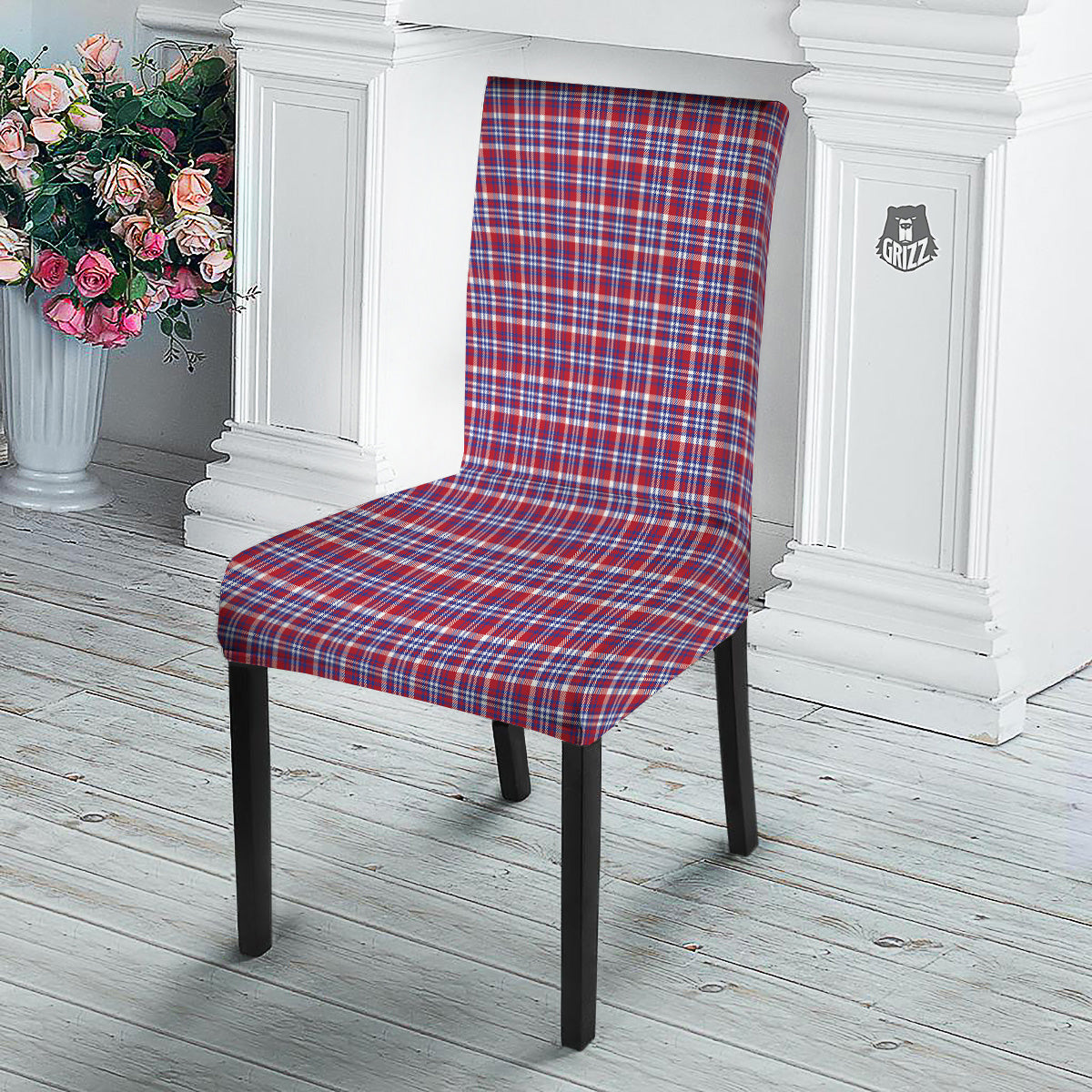 White USA Plaid And Blue Red Print Dining Chair Slipcover-grizzshop