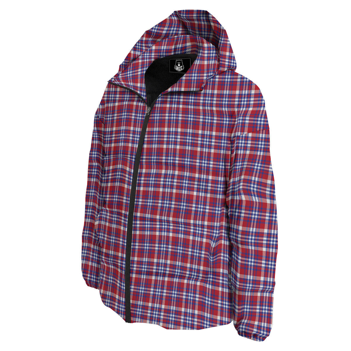 White USA Plaid And Blue Red Print Down Jacket-grizzshop