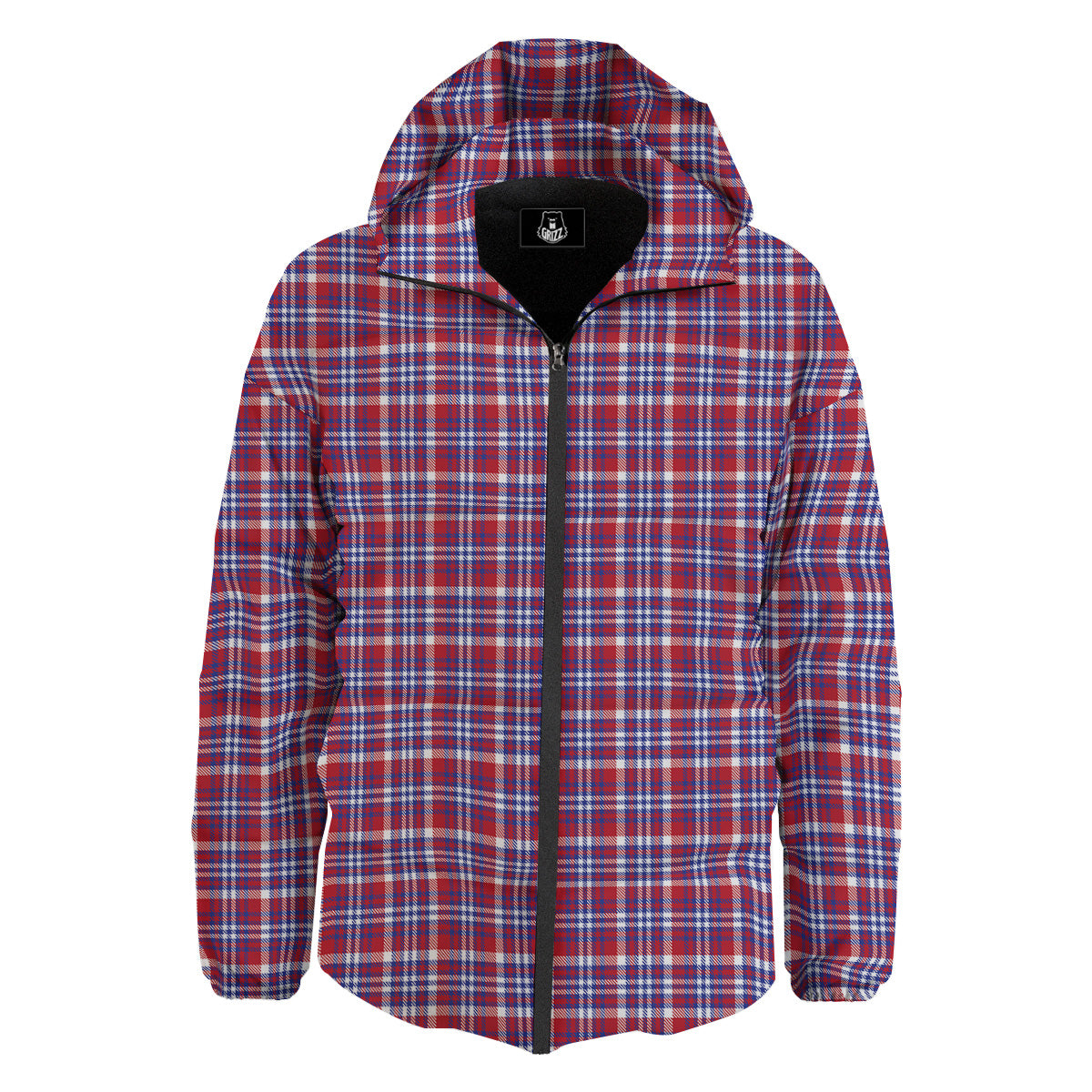 White USA Plaid And Blue Red Print Down Jacket-grizzshop