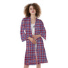 White USA Plaid And Blue Red Print Kimono-grizzshop