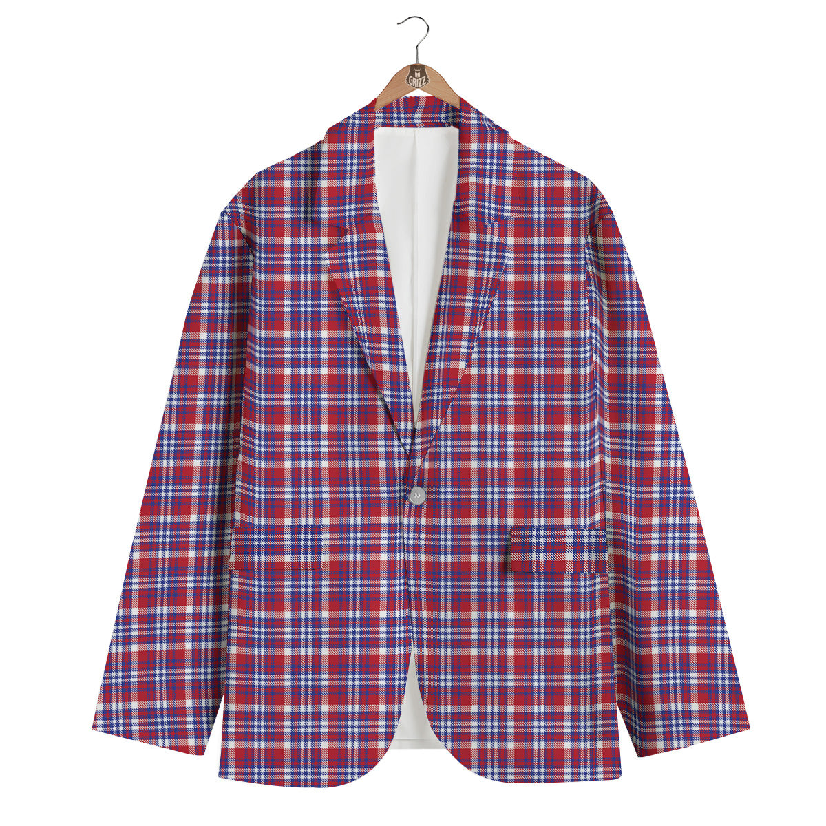 White USA Plaid And Blue Red Print Men's Blazer-grizzshop