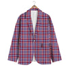 White USA Plaid And Blue Red Print Men's Blazer-grizzshop