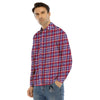 White USA Plaid And Blue Red Print Men's Dress Shirts-grizzshop