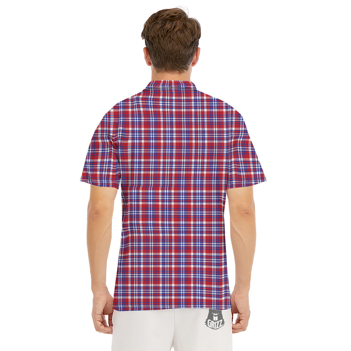 White USA Plaid And Blue Red Print Men's Golf Shirts-grizzshop