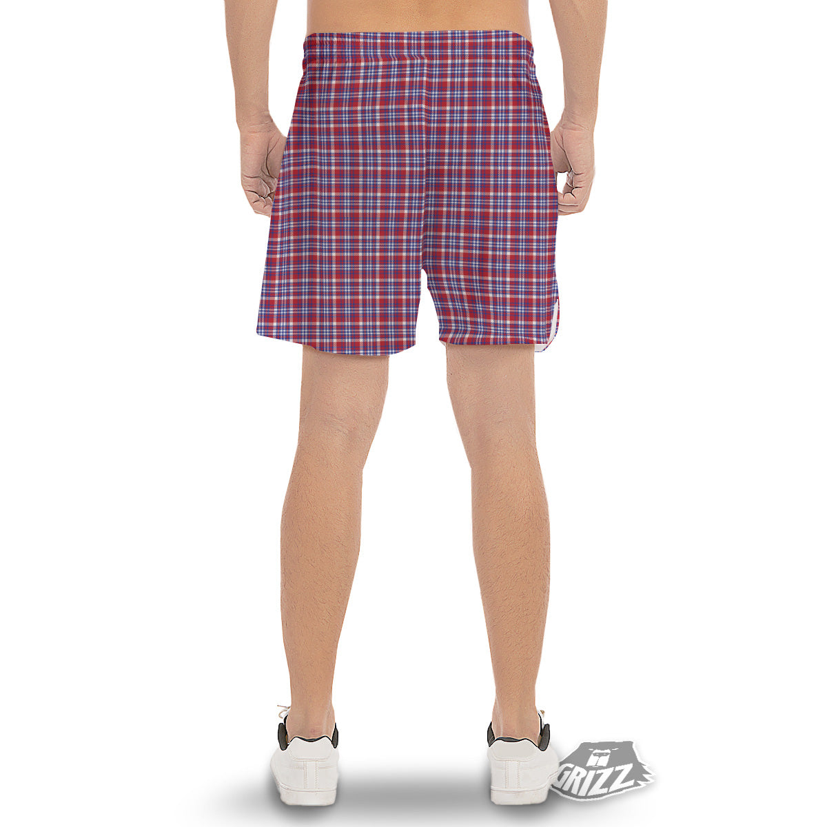 White USA Plaid And Blue Red Print Men's Gym Shorts-grizzshop