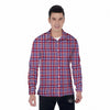 White USA Plaid And Blue Red Print Men's Long Sleeve Shirts-grizzshop