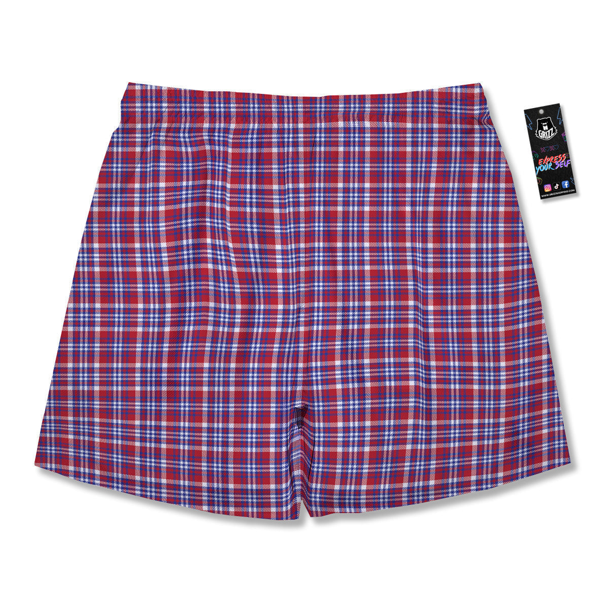 White USA Plaid And Blue Red Print Men's Running Shorts-grizzshop