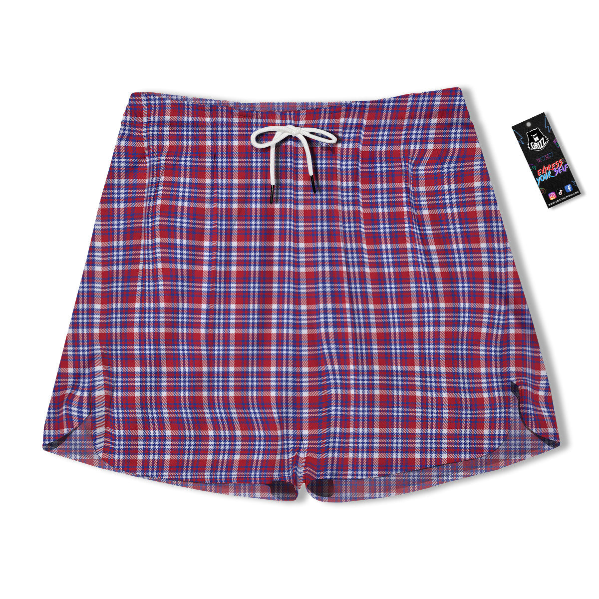 White USA Plaid And Blue Red Print Men's Running Shorts-grizzshop