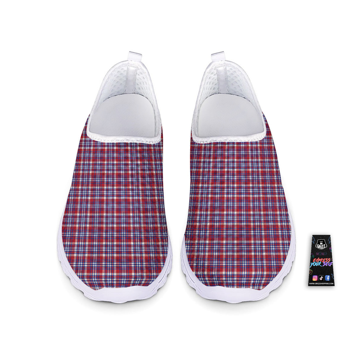 White USA Plaid And Blue Red Print Nurse Shoes-grizzshop