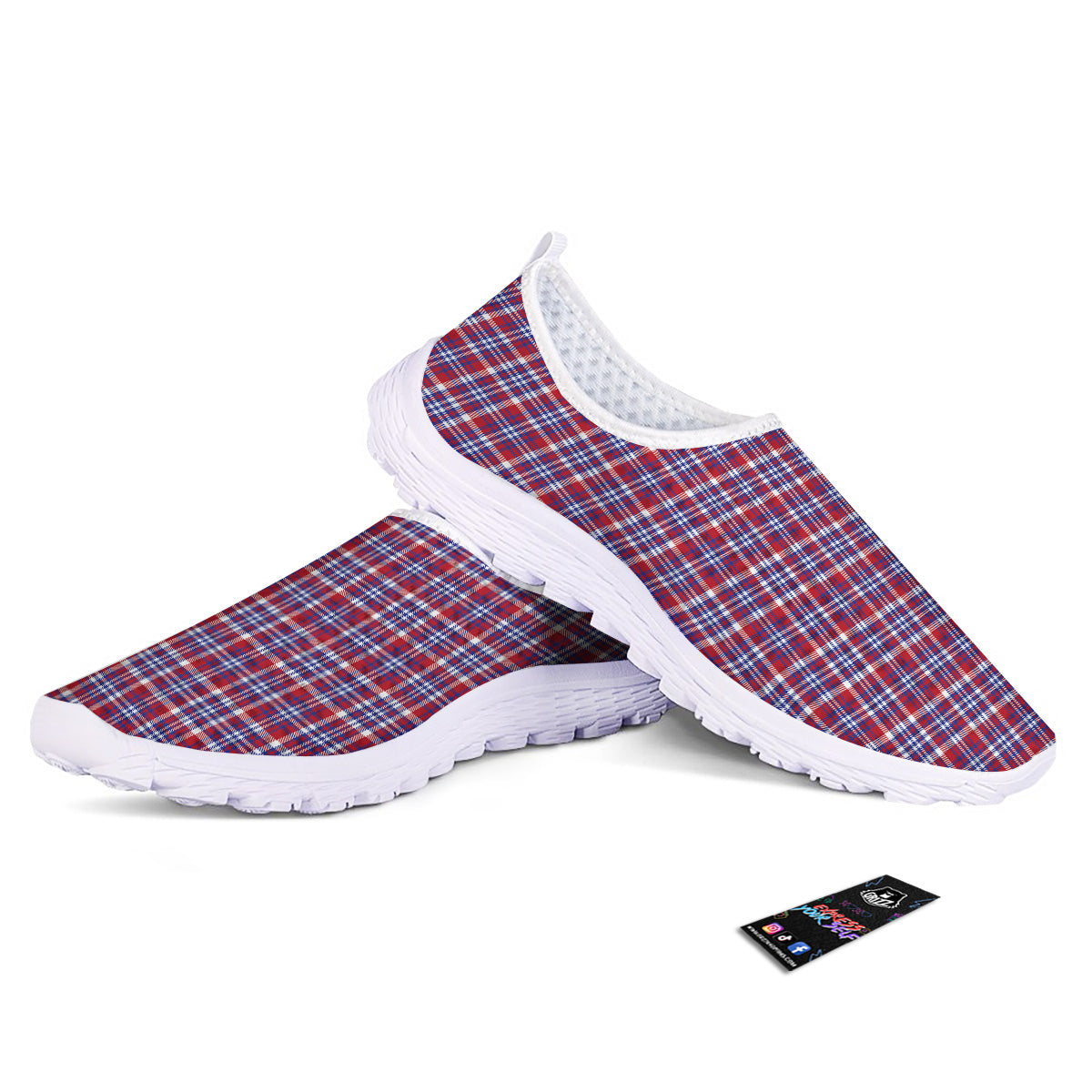 White USA Plaid And Blue Red Print Nurse Shoes-grizzshop