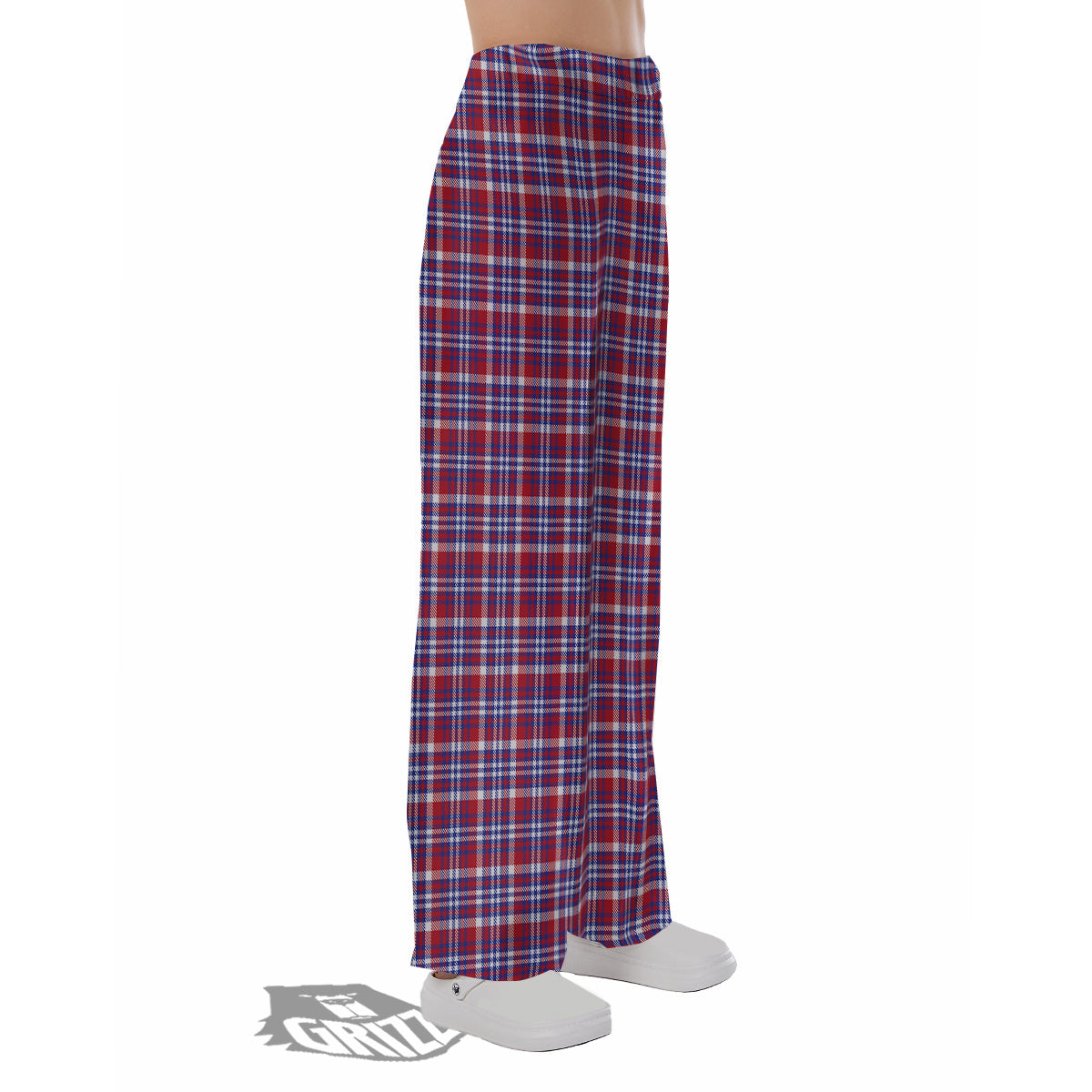 White USA Plaid And Blue Red Print Pajama Pants-grizzshop