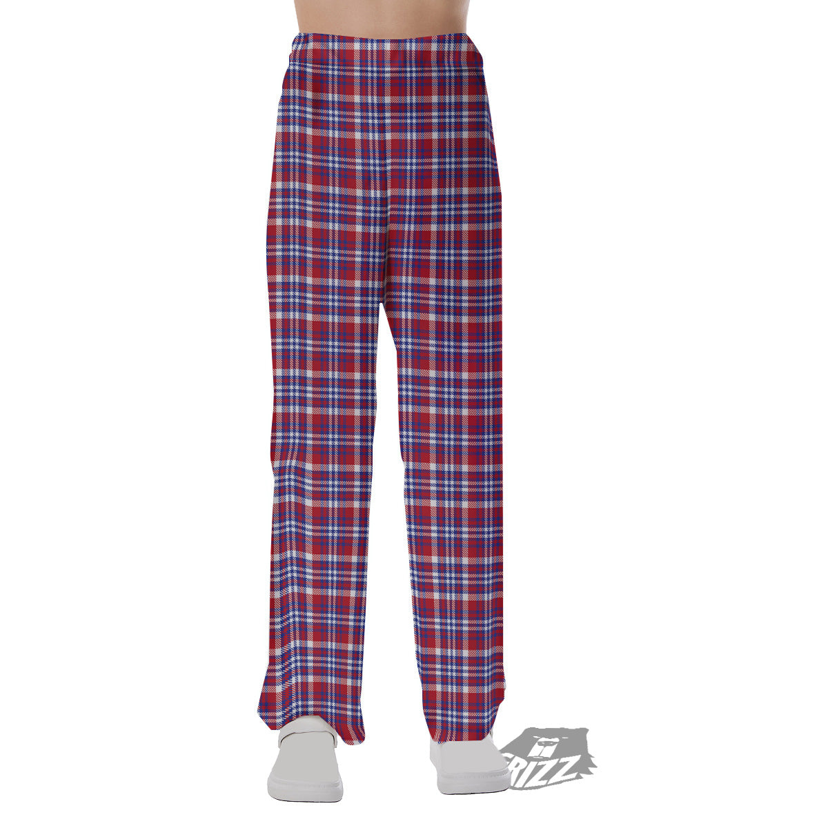 White USA Plaid And Blue Red Print Pajama Pants-grizzshop