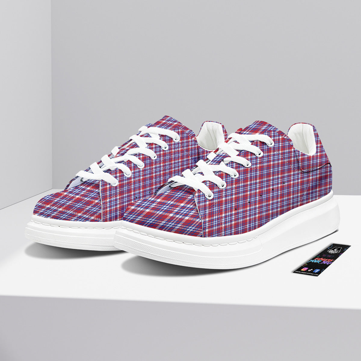 White USA Plaid And Blue Red Print Platform Shoes-grizzshop