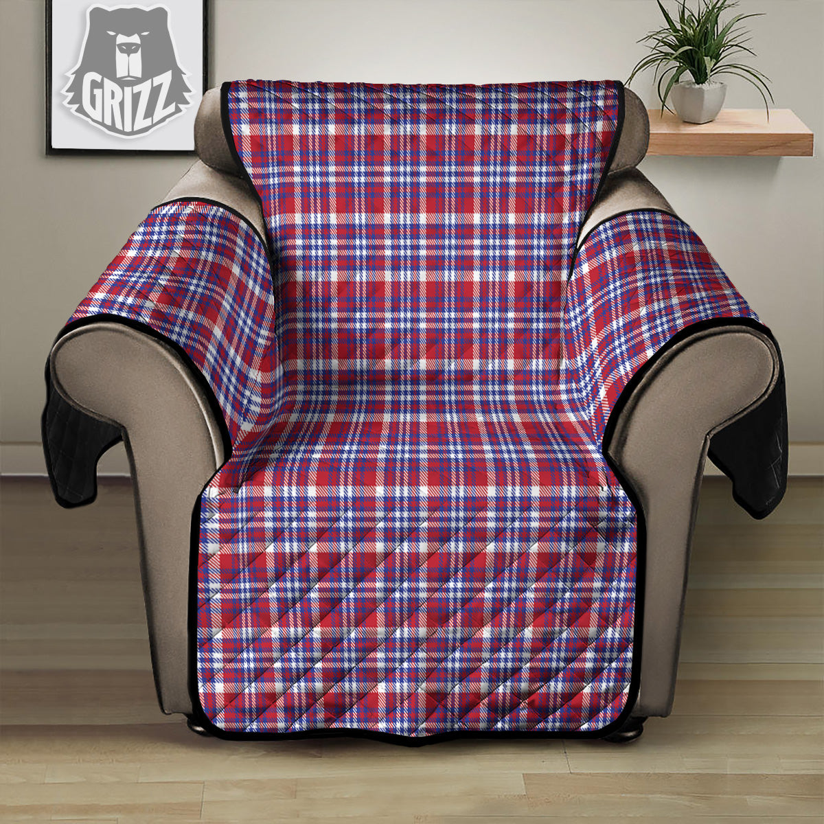 White USA Plaid And Blue Red Print Recliner Protector-grizzshop