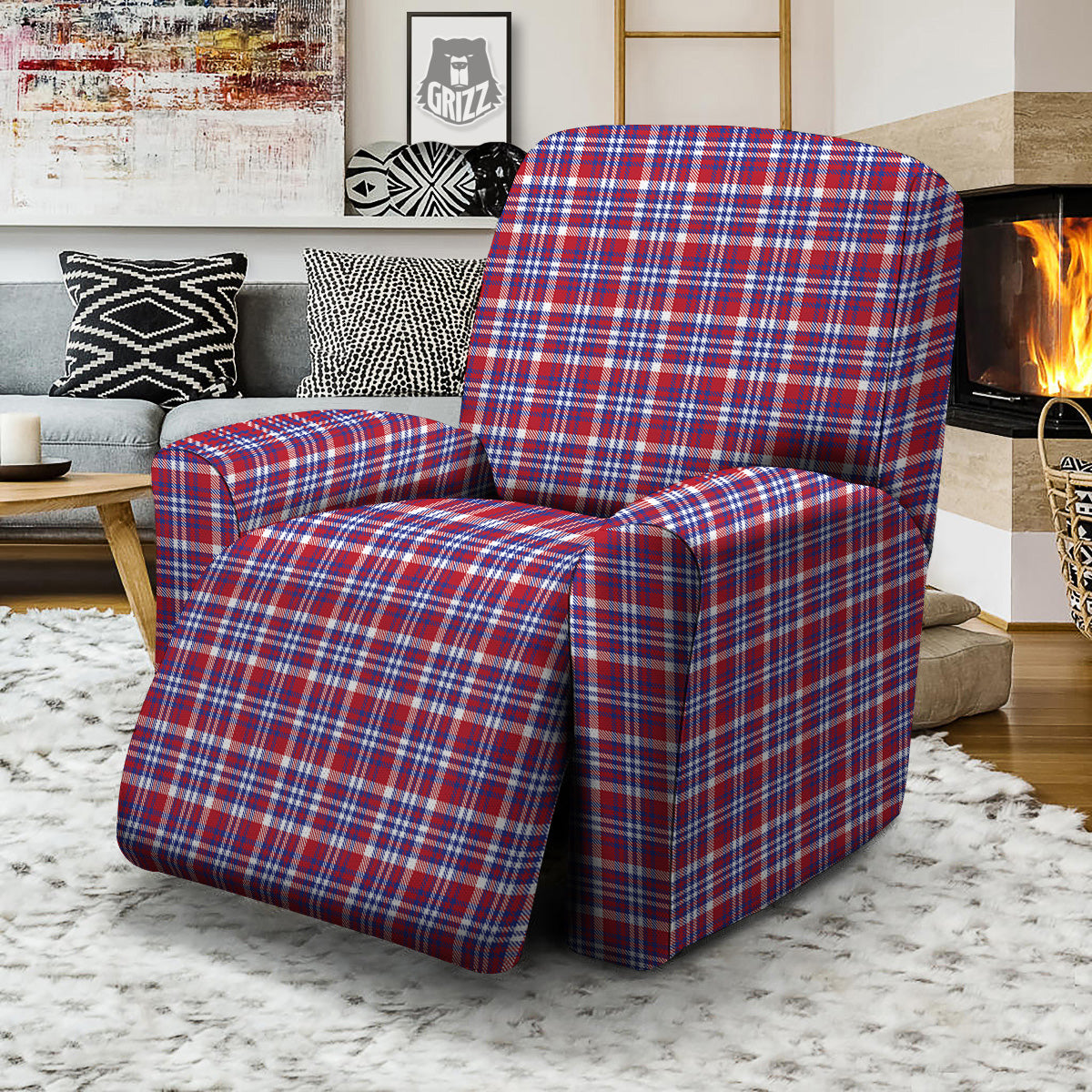 White USA Plaid And Blue Red Print Recliner Slipcover-grizzshop