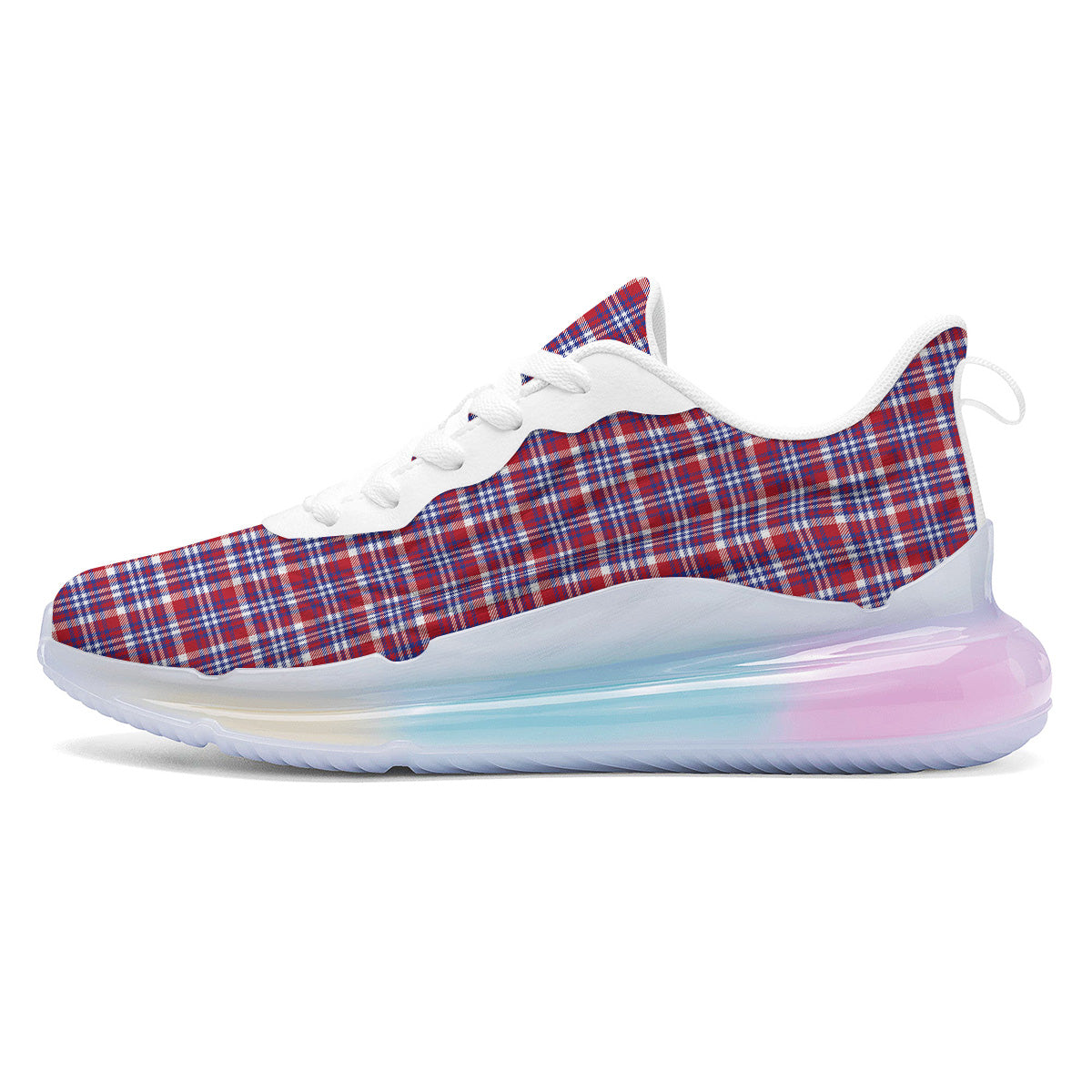 White USA Plaid And Blue Red Print Running Sneakers-grizzshop